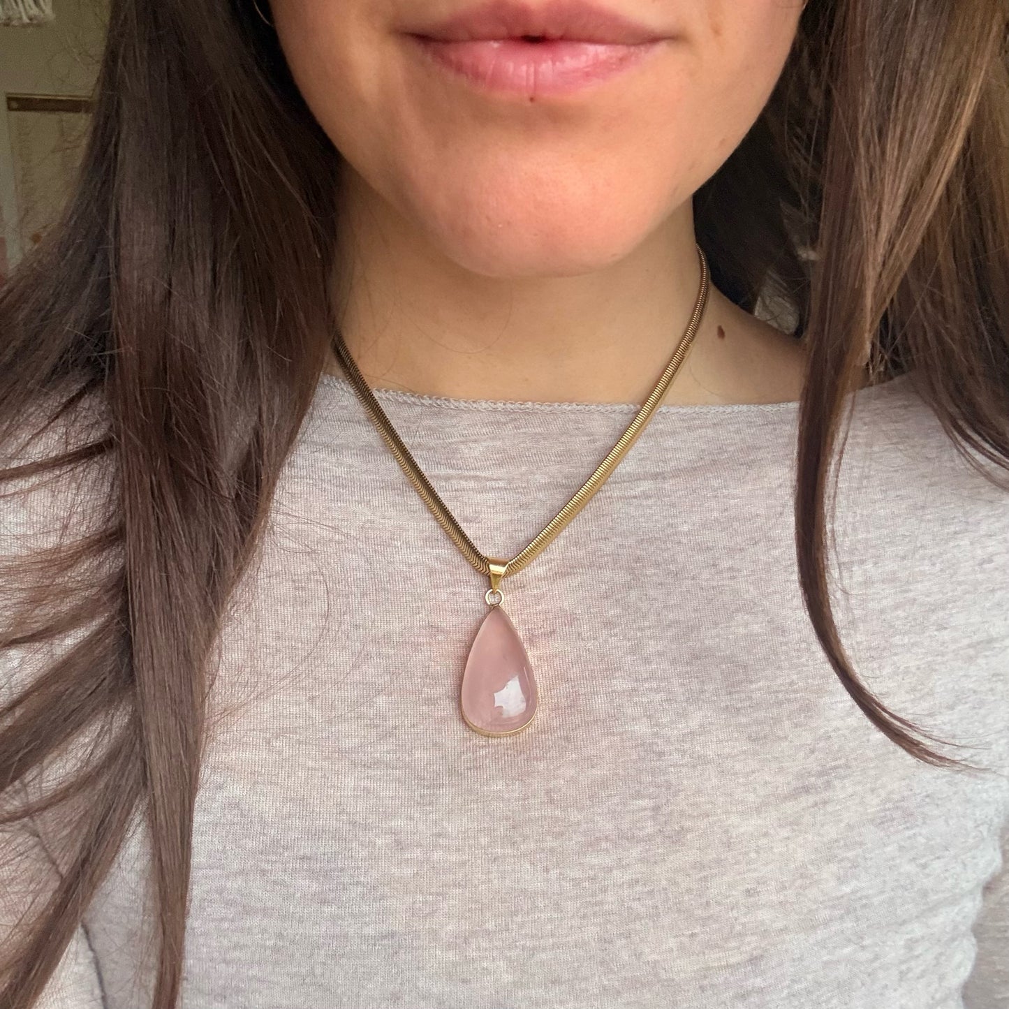 Collana Goccia di Quarzo Rosa