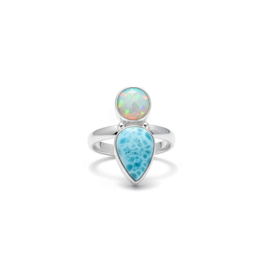 Anello Larimar e opale