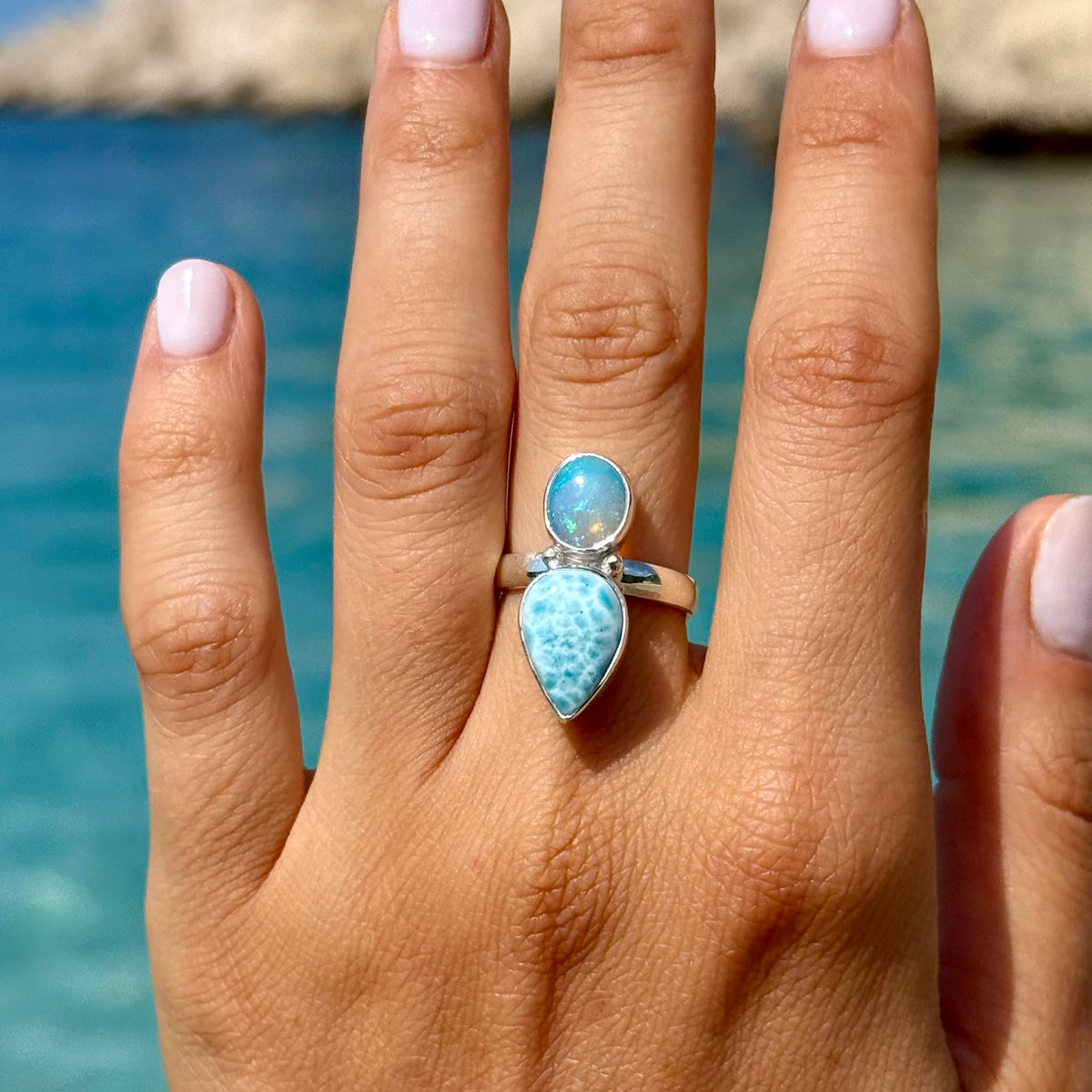 Anello Larimar e opale