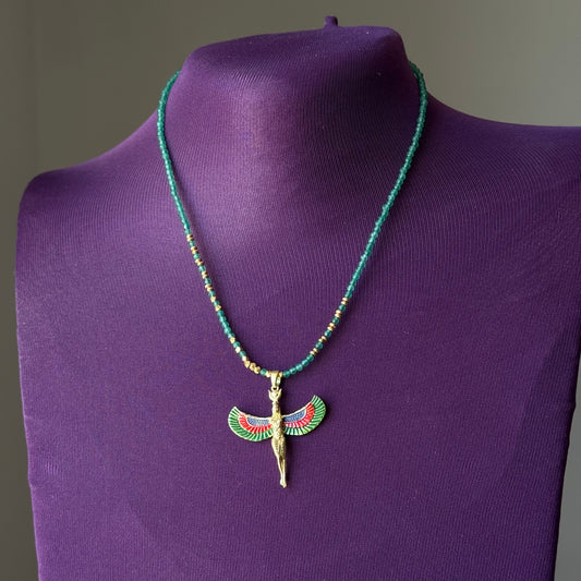 Collana dea egiziana Maat in onice verde