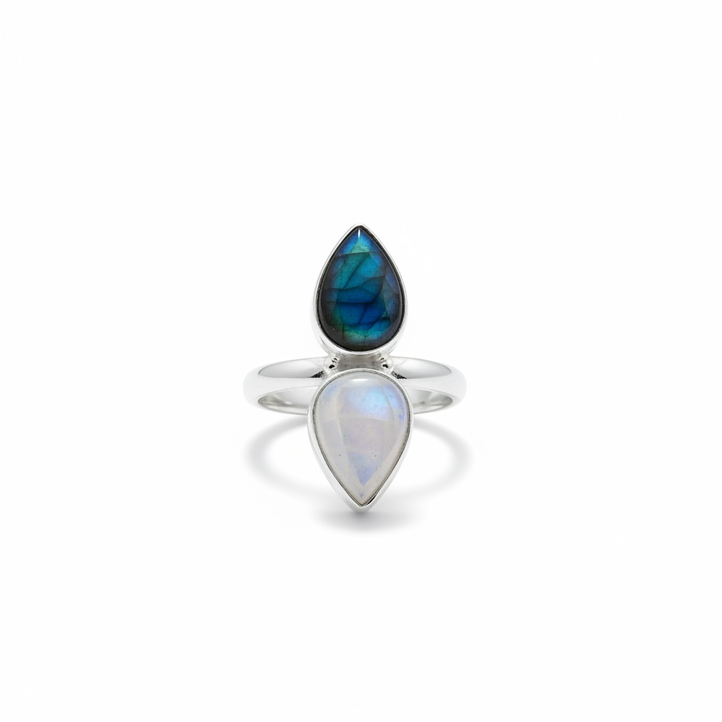 Anello labradorite blu e bianca
