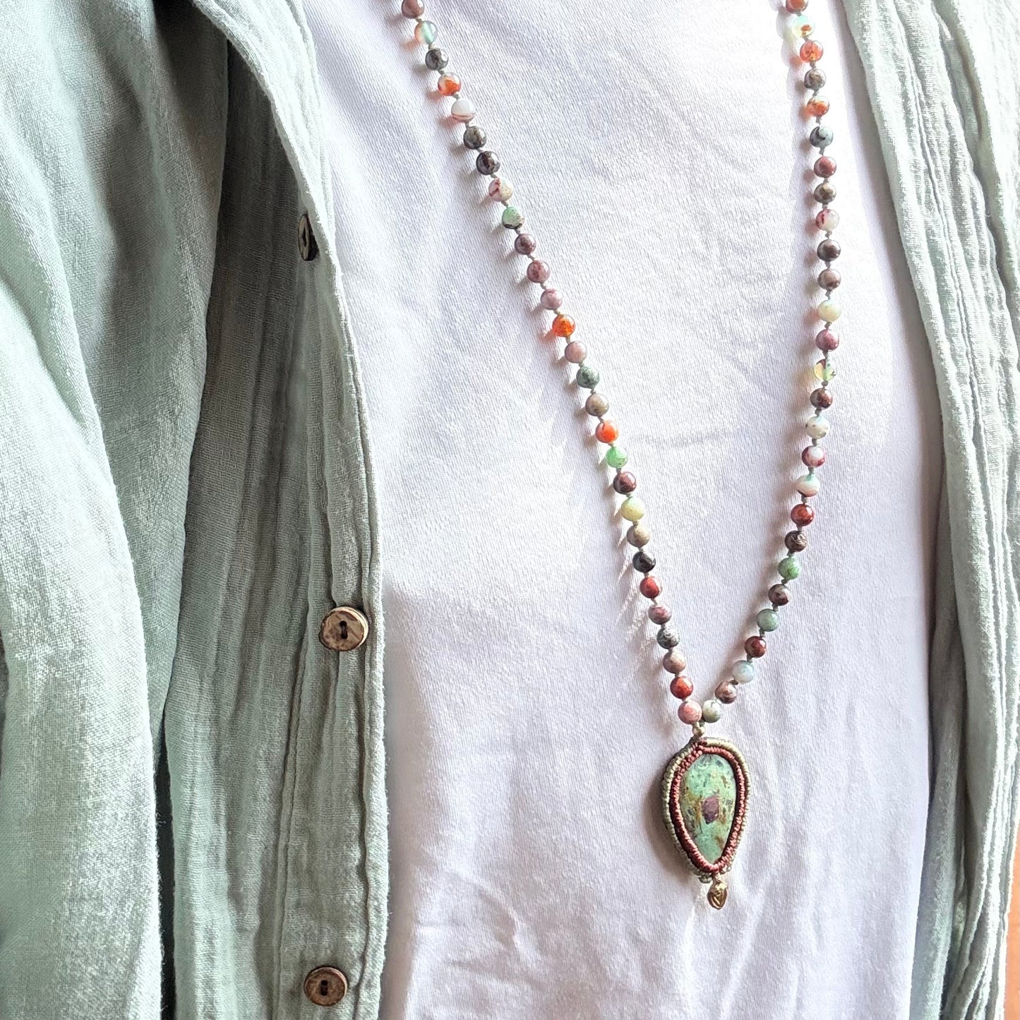 Japa Mala diaspro + rubino fuchsite